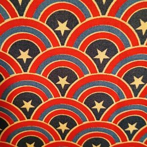 Vintage-Inspired Star & Rainbow Patterned Cotton Fabric Red, Blue, Navy.